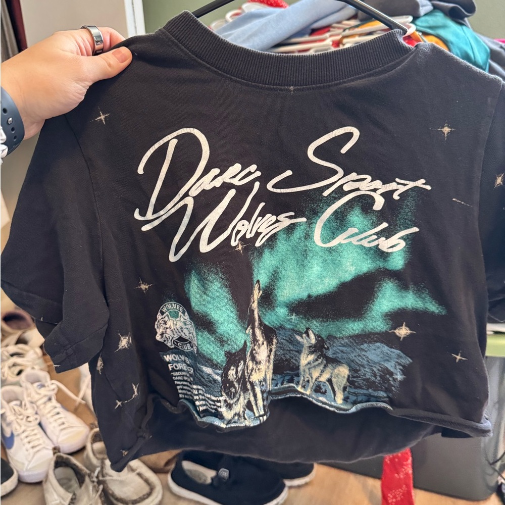 Darc Sport Black Crop Top with Wolves Graphic